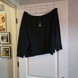 Torrid Black Crewneck Off The Shoulder Sweatshirt